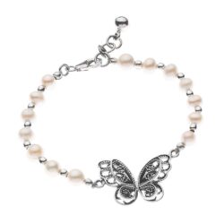 Butterfly Sterling Silver and Pearl Bracelet