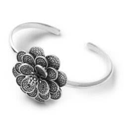 Camelia Oxidized Sterling Silver Filigree Cuff Bracelet – Medium