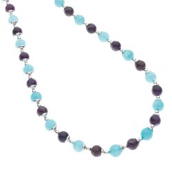 Caribe Sterling Silver, Amazonite and Amethyst Necklace