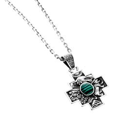 Chakana Men's Sterling Silver Necklace with Malachite Center
