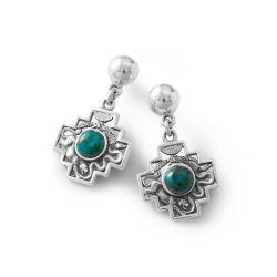 Chakana Trilogía Sterling Silver and Chrysocolla Earrings