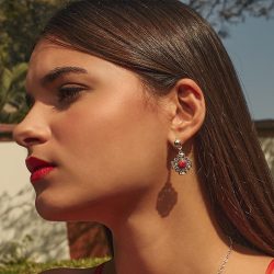 Chakana Trilogía Sterling Silver and Red Spondylus Earrings Andes Luxe