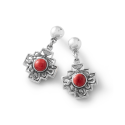 Chakana Trilogía Sterling Silver and Red Spondylus Earrings