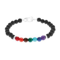 Chakras Men's Sterling Silver and Gemstone Bracelet
