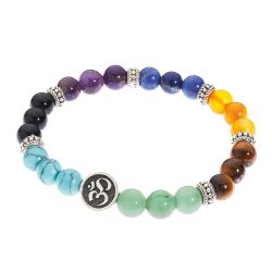 Chakras Om Men's Sterling Silver and Gemstone Bracelet