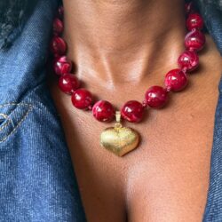 Cherry Gold Marbled Heart Necklace