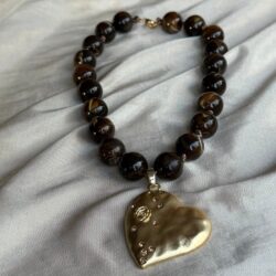 Chocolate Bead Gold Heart Necklace