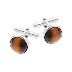 Circle Sterling Silver and Tiger's Eye Cufflinks