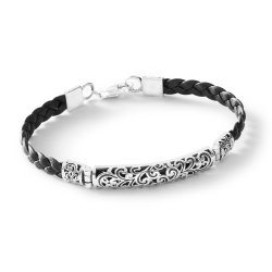 Claudio Men's Leather and Sterling Silver Bracelet