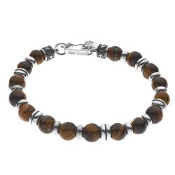 Confianza Men's Sterling Silver and Tiger's Eye Bracelet