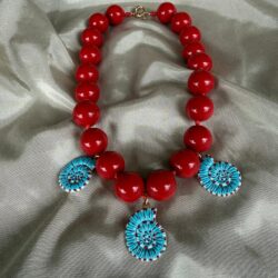 Coral Bead Seashell Charm Necklace