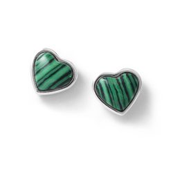 Corazón Sterling Silver and Malachite Heart Earrings