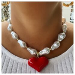 Crimson Heart Pearl Necklace