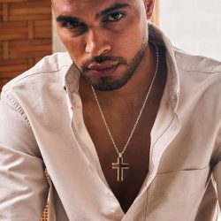 Cristiano Men's Sterling Silver and Yellow Jasper Cross Necklace