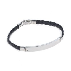 Croton Men’s Black Braided Leather and Sterling Silver Bracelet Andes Luxe Croton Men's Black Braided Leather and Sterling Silver Bracelet
