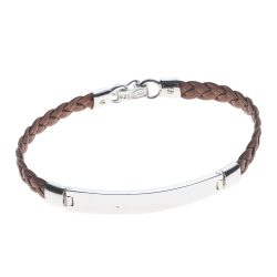 Croton Men’s Brown Braided Leather and Sterling Silver Bracelet Andes Luxe Croton Men's Brown Braided Leather and Sterling Silver Bracelet