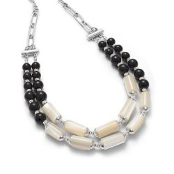 D'Agama Sterling Silver, Obsidian and Mother-of-Pearl Necklace