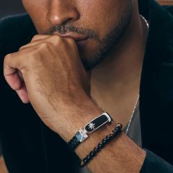 David Men’s Black Leather and Sterling Silver Star Bracelet Andes Luxe David Men's Black Leather and Sterling Silver Star Bracelet