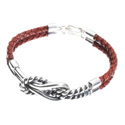 Delfos Knot Men’s Braided Leather and Sterling Silver Bracelet Andes Luxe Delfos Knot Men's Braided Leather and Sterling Silver Bracelet