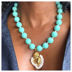 Embroidered Sacred Heart Turquoise Necklace