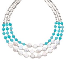 Encanto Sterling Silver, Amazonite and Pearl Necklace