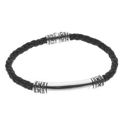 Energia Men's Braided Black Leather and Sterling Silver Bracelet