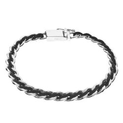 Equilibrio Men's Black Cord and Sterling Silver Bracelet