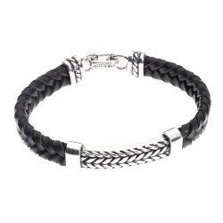 Esparta Men's Braided Leather and Sterling Silver Bracelet