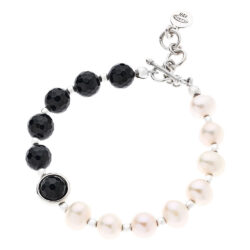 Estilo Sterling Silver, Pearl and Obsidian Bracelet
