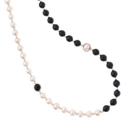 Estilo Sterling Silver, Pearl and Obsidian Necklace