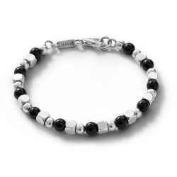 Estribor Men's Sterling Silver and Obsidian Bracelet
