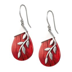 Fuerza Sterling Silver and Red Spondylus Leaf Earrings Andes Luxe