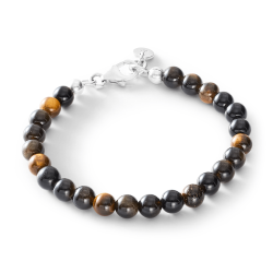 George Men's Sterling Silver, Golden Obsidian and Tiger's Eye Bracelet