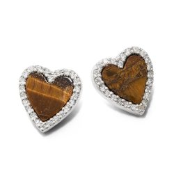 Giordana Sterling Silver and Tiger's Eye Heart Earrings