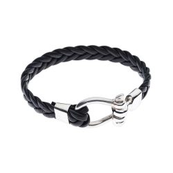 Giulio Men's Braided Leather and Sterling Silver Bracelet (Large)