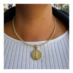 Gold-Tone St. Benedict Crystal Mesh Necklace