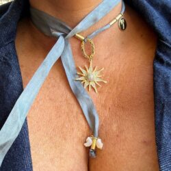 Gray Silk Sun and Palm Choker