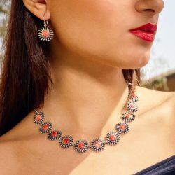 Inti Sterling Silver and Red Spondylus Necklace