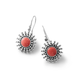 Inti Sterling Silver and Red Spondylus Sun Earrings