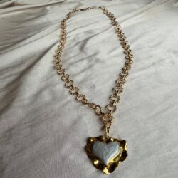 Ivory Enamel Heart Long Chain Necklace