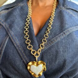 Ivory Enamel Heart Long Chain Necklace