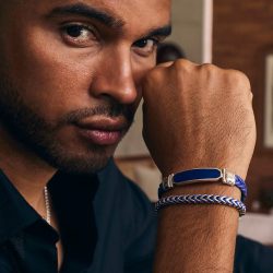 Kylian Men's Blue Leather and Sterling Silver Bracelet