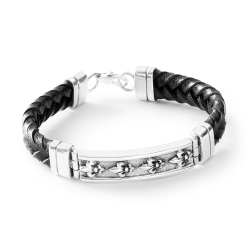 Lionel Men's Black Leather and Sterling Silver Fleur-de-Lis Bracelet