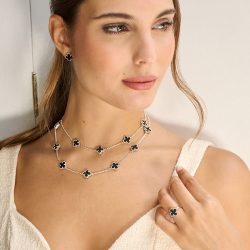Lisboa Sterling Silver and Obsidian Necklace