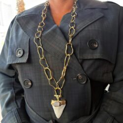 Long Gold Chain White Bull-Horn Necklace