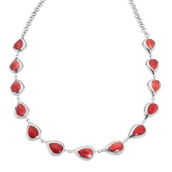 Madrid Sterling Silver and Red Spondylus Leaf Necklace