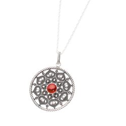 Mandala Sterling Silver and Orange Agate Necklace