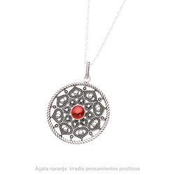 Mandala Sterling Silver and Orange Agate Necklace