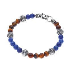 Marcelo Men's Sterling Silver, Sodalite and Tiger's Eye Bracelet, Medium
