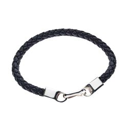 Marco Men's Black Leather and Sterling Silver Bracelet (Large)